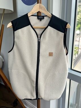 A.P.C. Cream Sherpa Vest with Black Trim